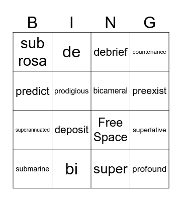 English: Lesson 1 & 2 Bingo Card