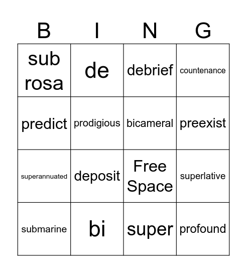English: Lesson 1 & 2 Bingo Card