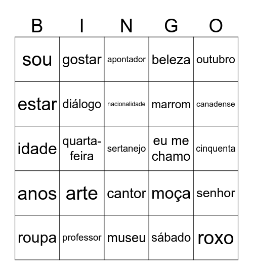 Português Bingo Card