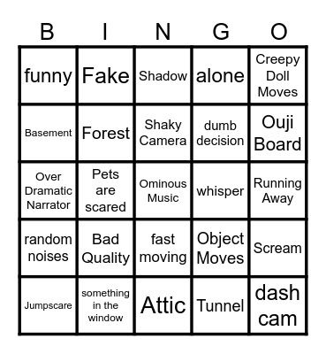 Scary Video Bingo Card