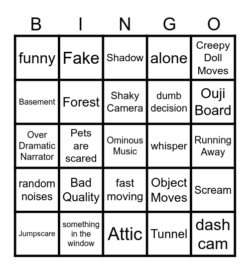 Scary Video Bingo Card