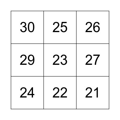 ASL Numbers 20-30 Bingo Card