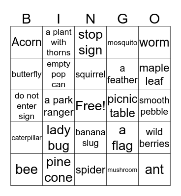 H2O camping scavenger hunt BINGO Card