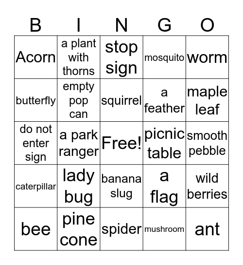 H2O camping scavenger hunt BINGO Card