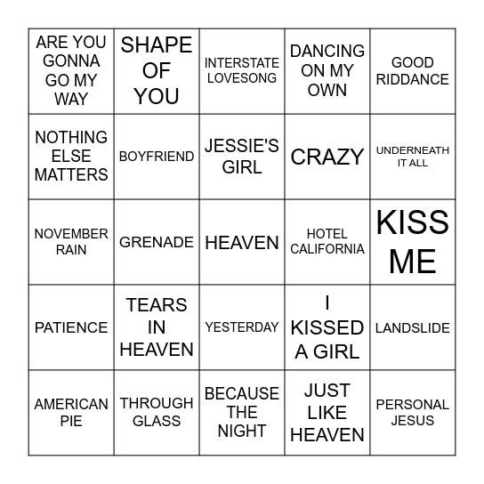 ACOUSTIC Bingo Card