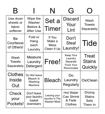 Laundry BINGO Card