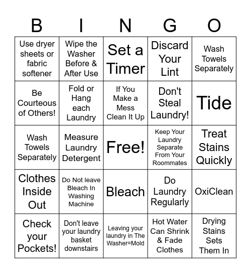 Laundry BINGO Card