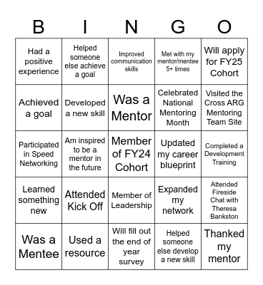 FY24 Cross ARG Mentoring Close Out Bingo Card