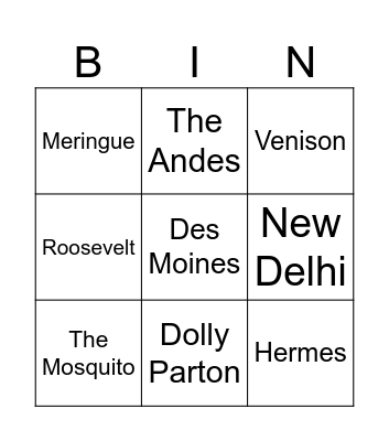 Trivia 1 Bingo Card