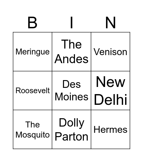 Trivia 1 Bingo Card