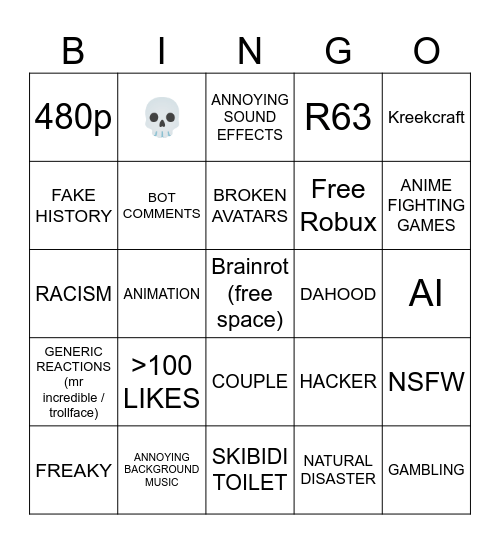 roblox bingo Card