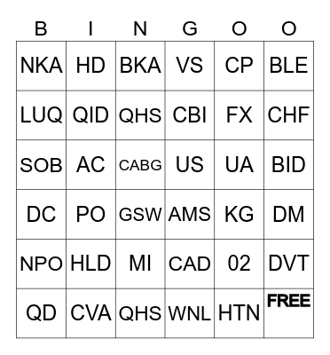 Abbreviations Bingo Card