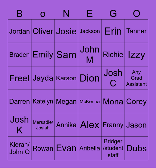 BONEGO Bingo Card