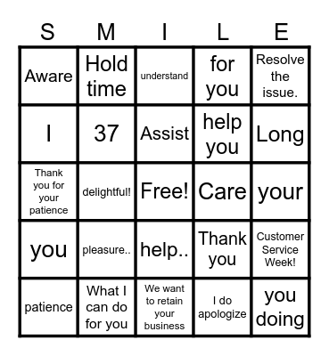 Customer Service Week Bingo Card