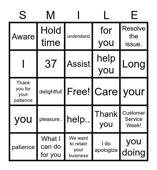 Customer Service Week Bingo Card