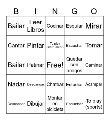 Free Time Activities Bingo Card