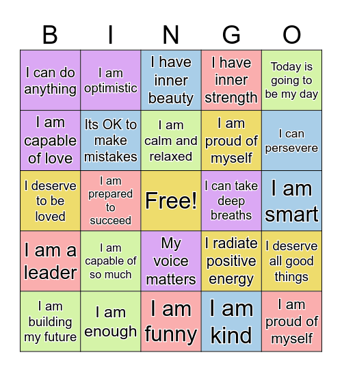 Positive Affirmation Bingo Card