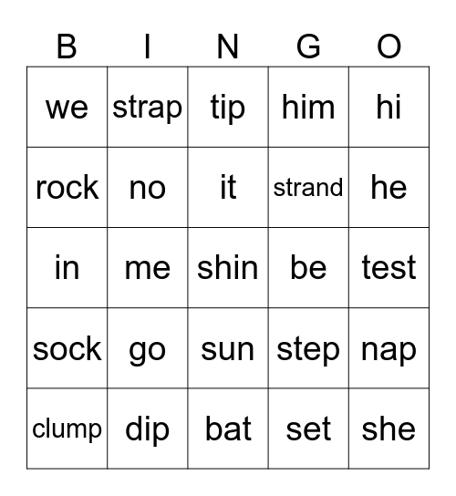 Lesson 66: open and closed syllables Bingo Card