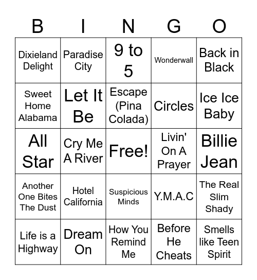 Music Bingo Card