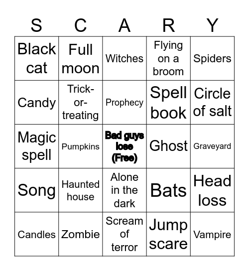 Halloween movie bingo Card