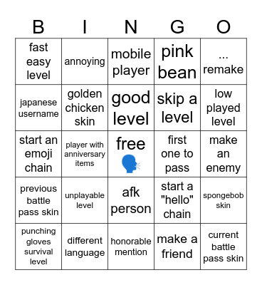 FALL GUYS BINGO Card