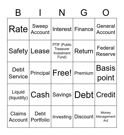 Treasury Bingo Card