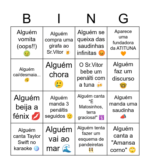 18 anos ATITUNA! Bingo Card