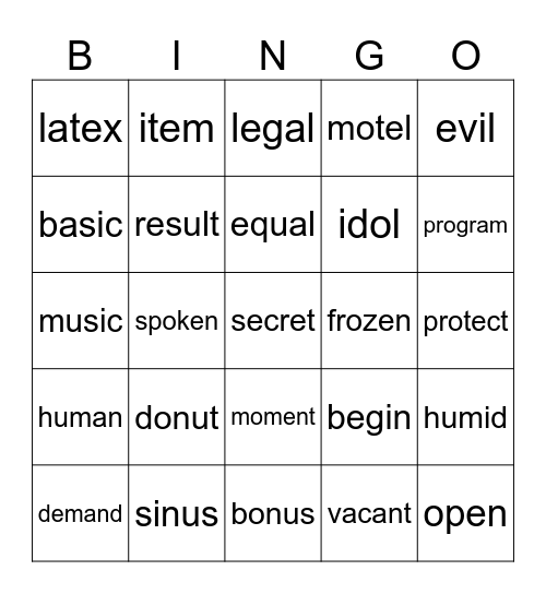 Lesson 68: open/closed Bingo Card
