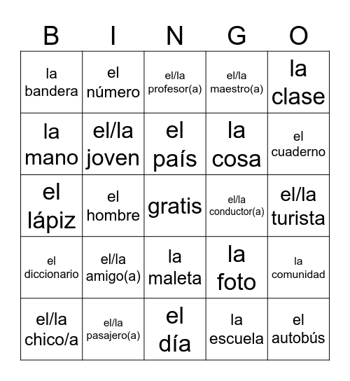 S1U1: Hola que tal Bingo Card