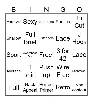 Bra Bingo Card
