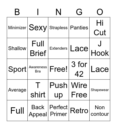 Bra Bingo Card