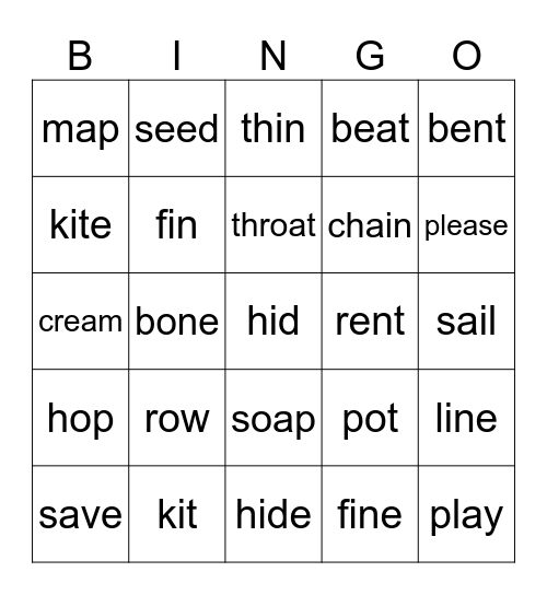 Long and Short Vowel Sounds Bingo Card