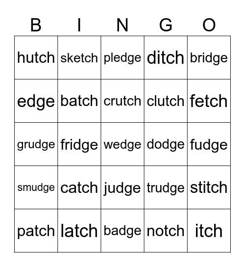 Lesson 71: tch, dge Bingo Card