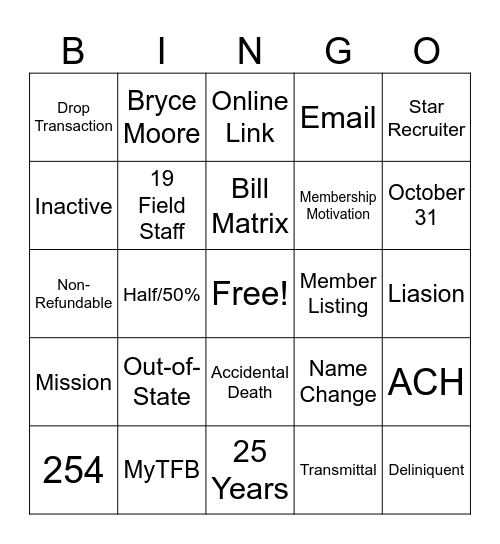 Untitled Bingo Card