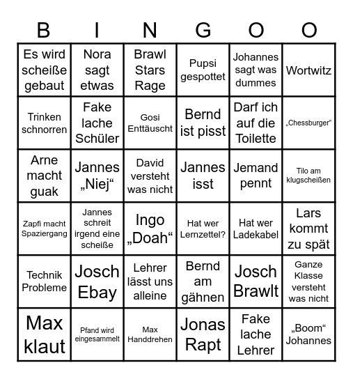 KLASSEN BINGO Card