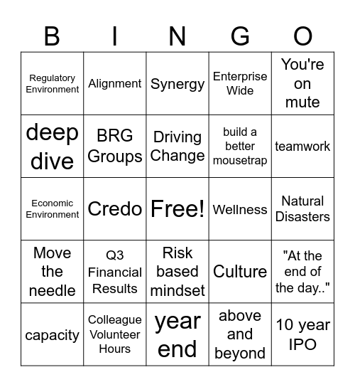 Town Hall Bingo Card