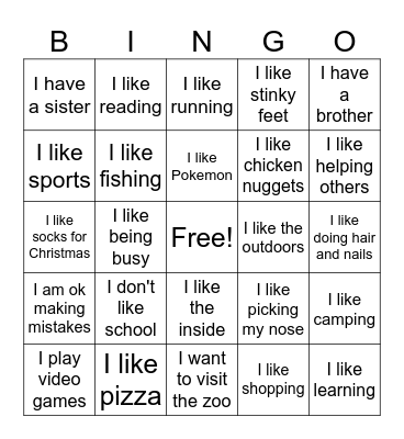 Things in Common Bingo Card