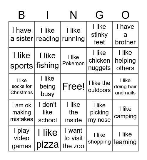 Things in Common Bingo Card