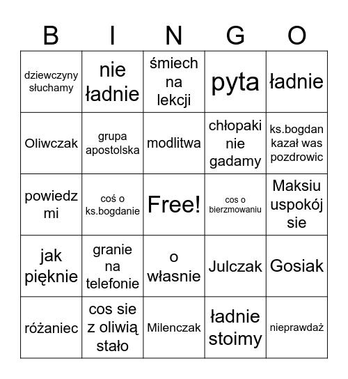lekcja religi Bingo Card