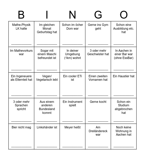 Finde eine Person die... Bingo Card