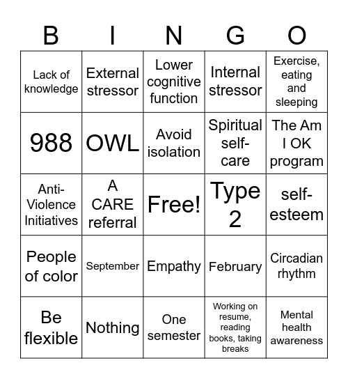 Untitled Bingo Card