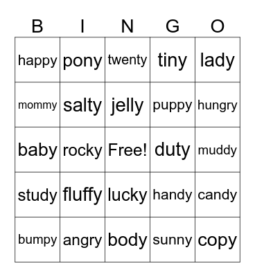 Lesson 74: y /e/ Bingo Card