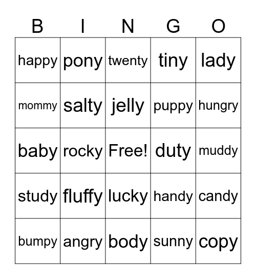 Lesson 74: y /e/ Bingo Card