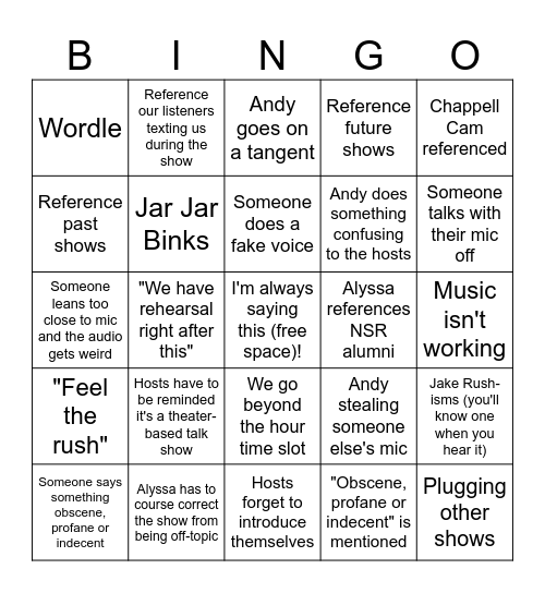 Not-So-Radio bingo Card