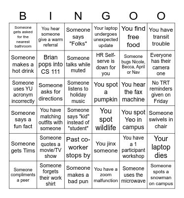 Student Success Bingo Card