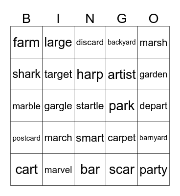 Lesson 77: ar /ar/ Bingo Card