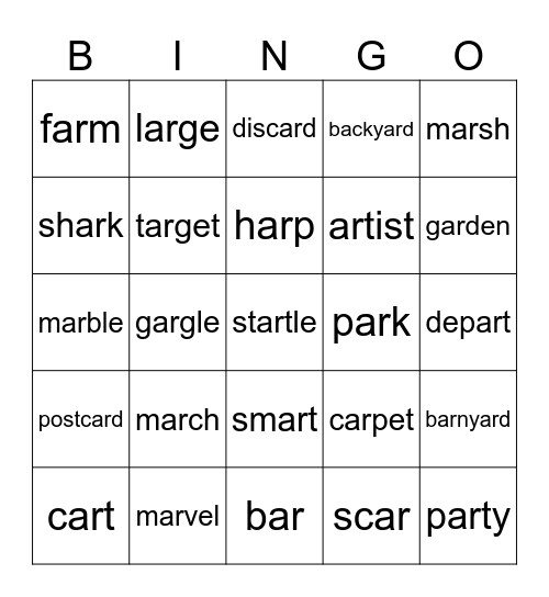 Lesson 77: ar /ar/ Bingo Card