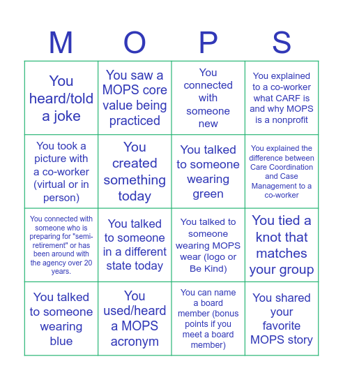 Staff Retreat 2024 Bingo Card