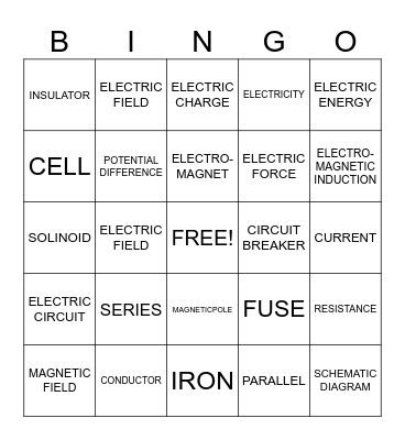 ELECTRICITY Bingo Card