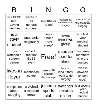 BLSS Scalpels and Sutures Bingo Card